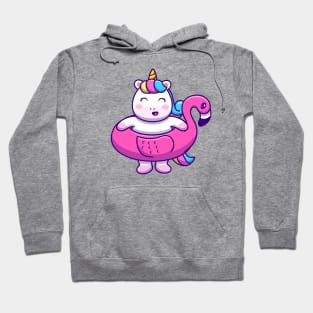 Cute Unicorn Wearing Flamingo Swimming Tires Hoodie